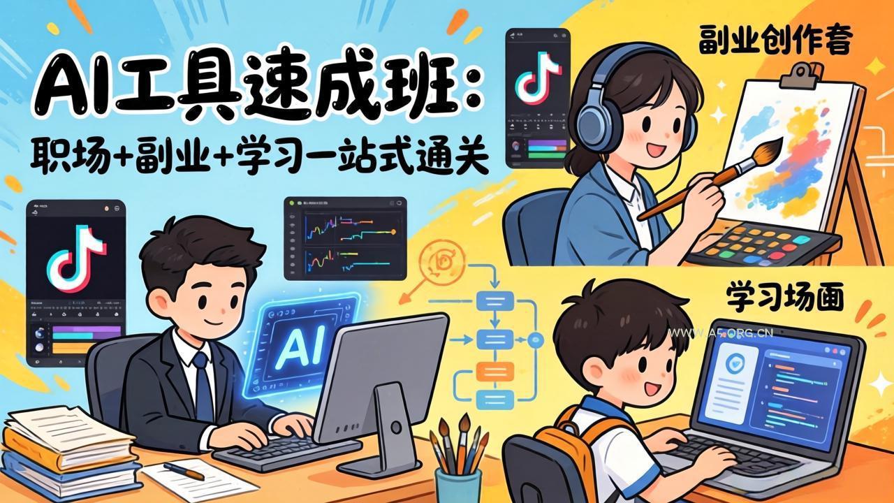 AI工具速成班：职场+副业+学习一站式通关，20+爆款类型+剪映技巧+抖音算法，0基础快速上手-小红泡
