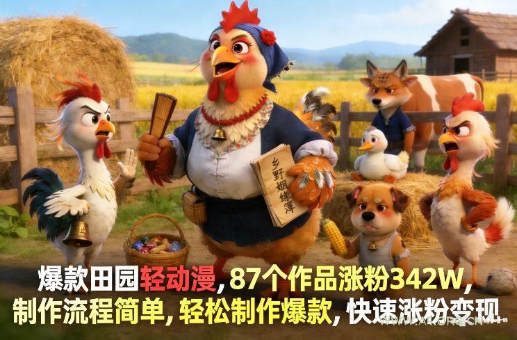 爆款田园轻动漫，87个作品涨粉342W，制作流程简单，轻松制作爆款，快速涨粉变现-小红泡