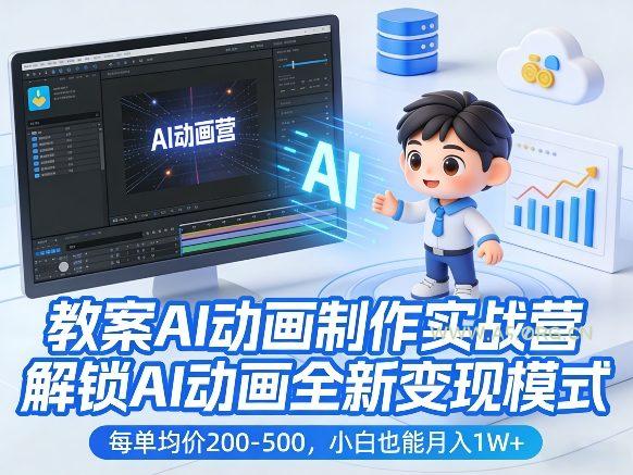 教案AI动画制作实战营，解锁AI动画全新变现模式，每单均价200-500，小白也能月入1W+-小红泡
