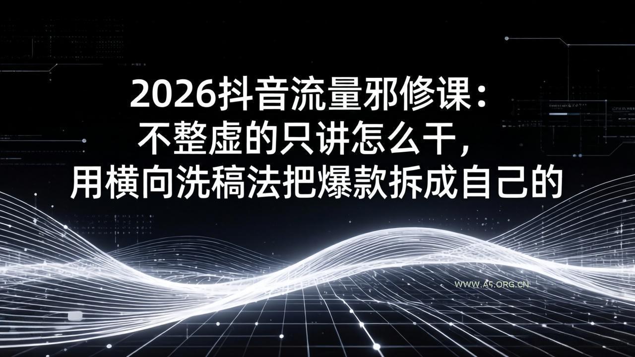 2026抖音流量邪修课:不整虚的只讲怎么干,用横向洗稿法把爆款拆成自己的-小红泡