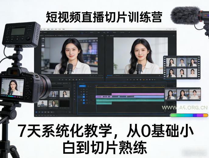 短视频直播切片训练营,7天系统化教学,从0基础小白到切片熟练-小红泡