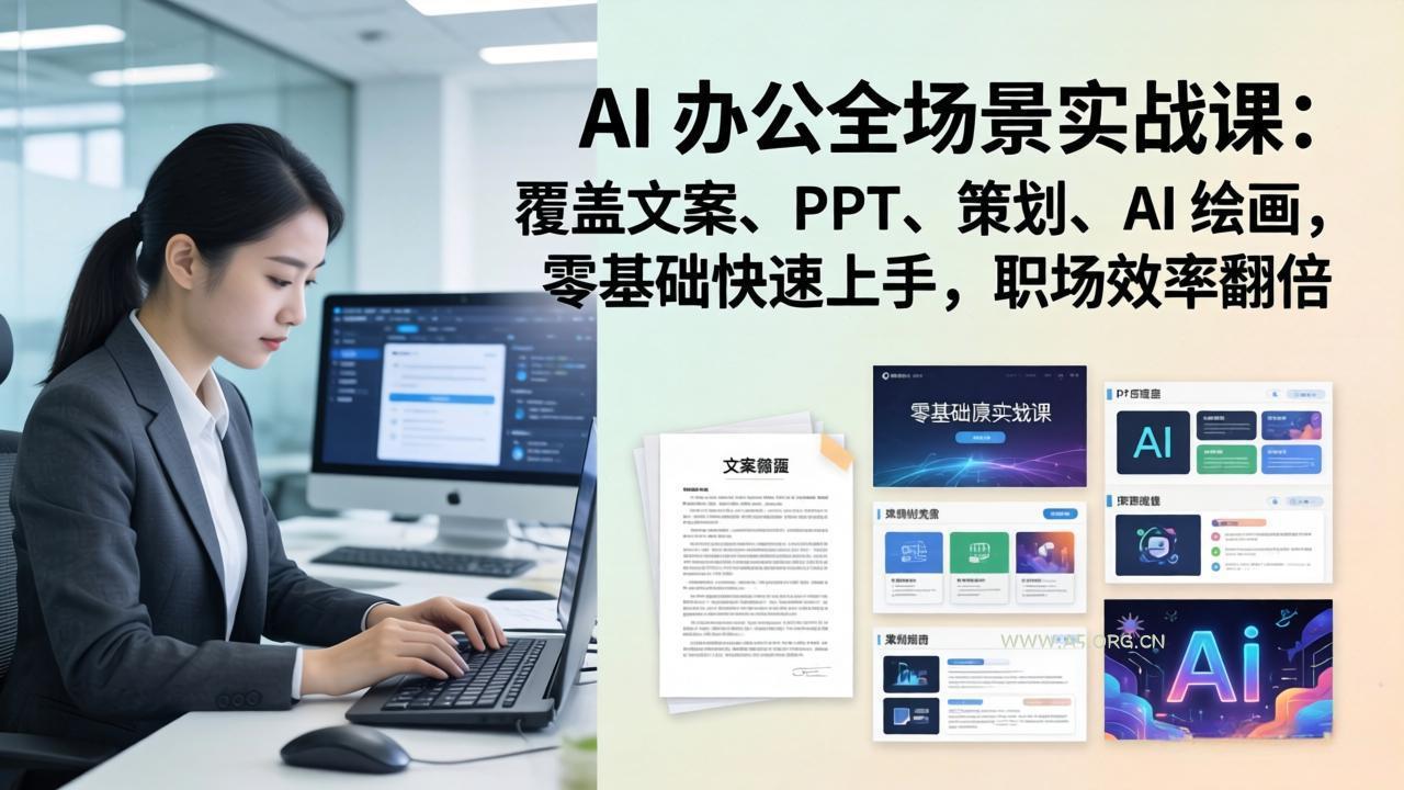 AI 办公全场景实战课：覆盖文案、PPT、策划、AI 绘画，零基础快速上手，职场效率翻倍-小红泡
