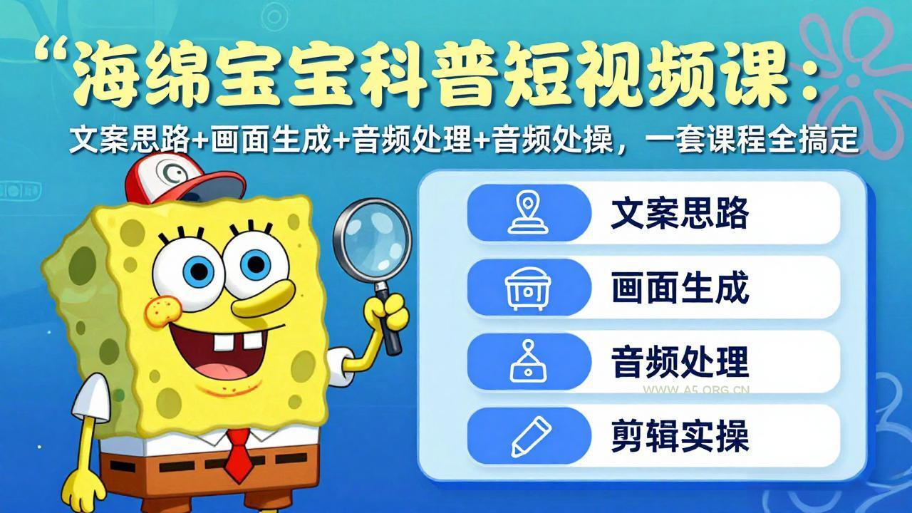 海绵宝宝科普短视频课：文案思路+画面生成+音频处理+剪辑实操，一套课程全搞定-小红泡