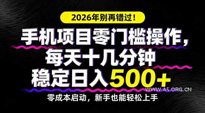 2026年别再错过！手机项目零门槛操作，每天十几分钟稳定日入500+-小红泡