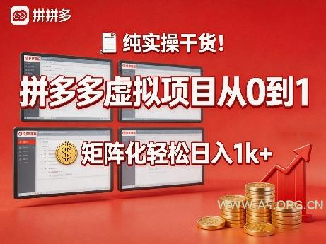 纯实操干货！拼多多虚拟项目从0到1，矩阵化轻松日入1k+【揭秘】-小红泡