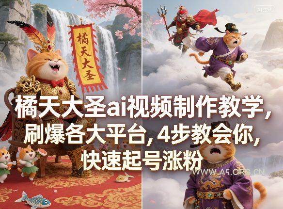 橘天大圣ai视频制作教学，刷爆各大平台，4步教会你，快速起号涨粉-小红泡