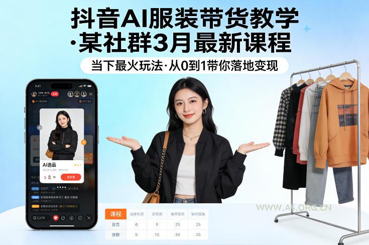 抖音AI服装带货教学，某社群3月最新课程，当下最火玩法，从0到1带你落地变现-小红泡