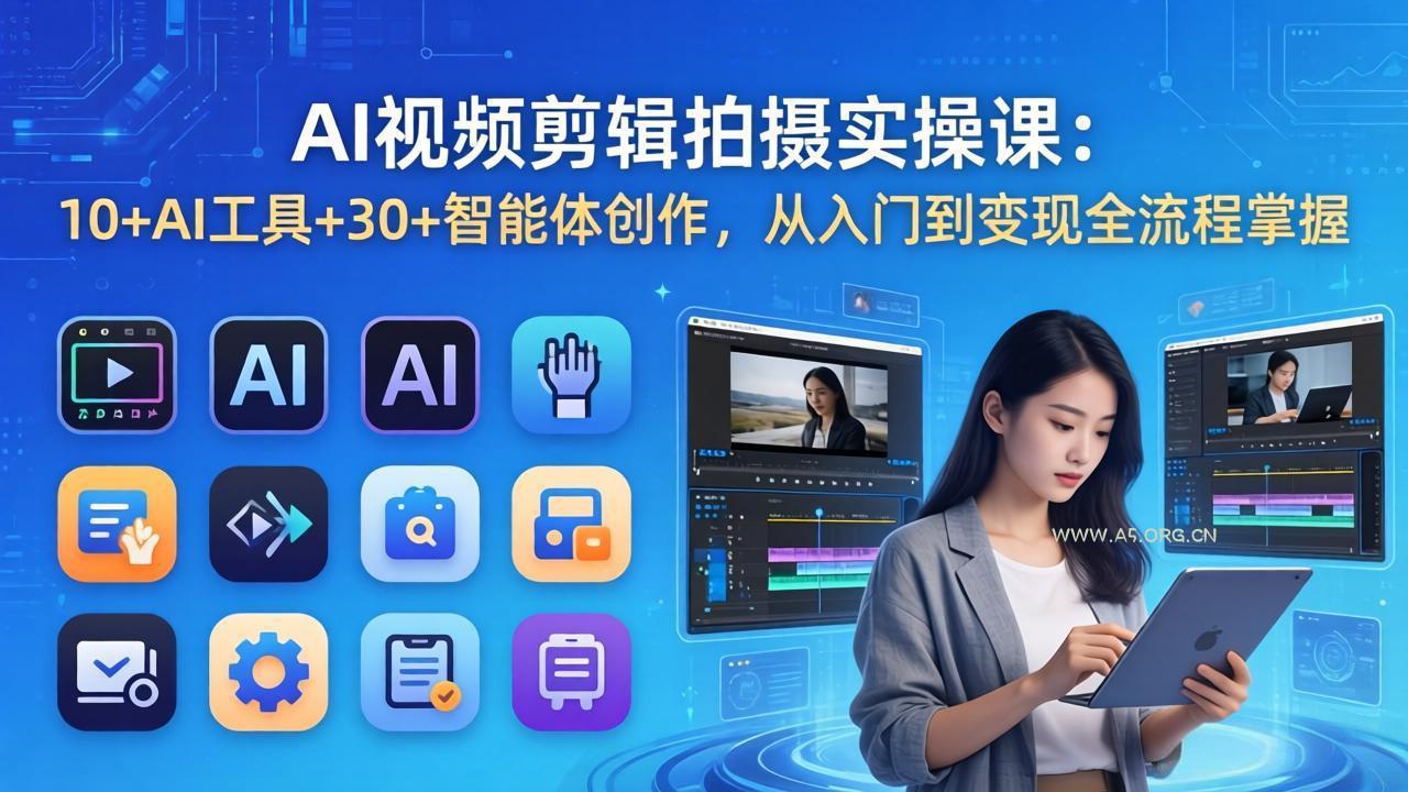 AI 视频剪辑拍摄实操课：10+AI工具+30+智能体创作，从入门到变现全流程掌握-小红泡