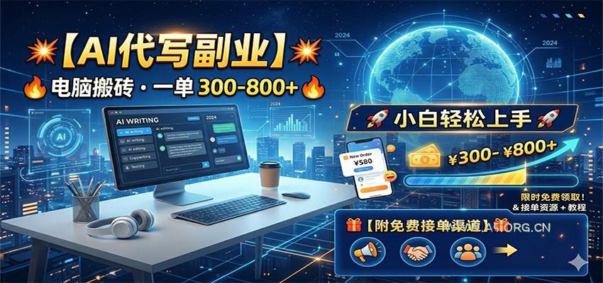 AI代写副业，电脑搬砖，一单300-800+，小白轻松上手，附免费接单渠道-小红泡