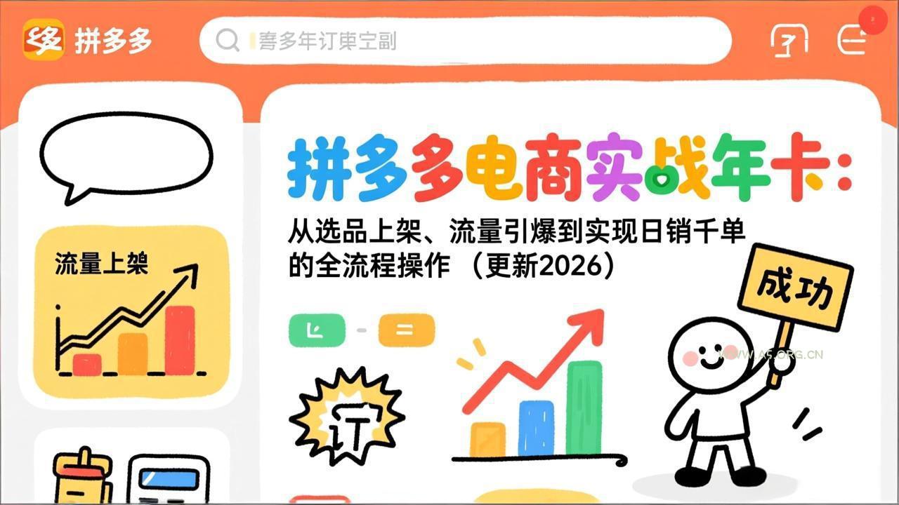 拼多多电商实战年卡：从选品上架、流量引爆到实现日销千单的全流程操作(更新2026年3月-小红泡