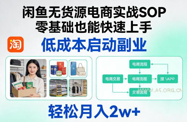 闲鱼无货源电商实战SOP，零基础也能快速上手，低成本启动副业，轻松月入2w+-小红泡