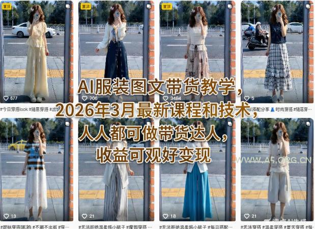 AI服装图文带货教学，2026年3月最新课程和技术，人人都可做带货达人，收益可观好变现-小红泡