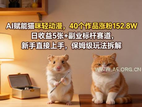 AI赋能猫咪轻动漫，40个作品涨粉152.8W，日收益5张+副业标杆赛道，新手直接上手，保姆级玩法拆解-小红泡