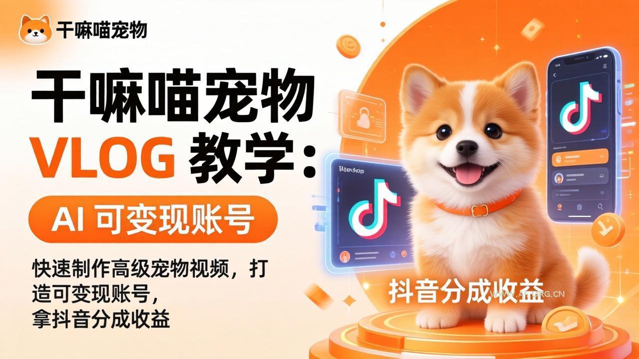 干嘛喵宠物 VLOG 教学:AI 快速制作高级宠物视频,打造可变现账号,拿抖音分成收益-小红泡