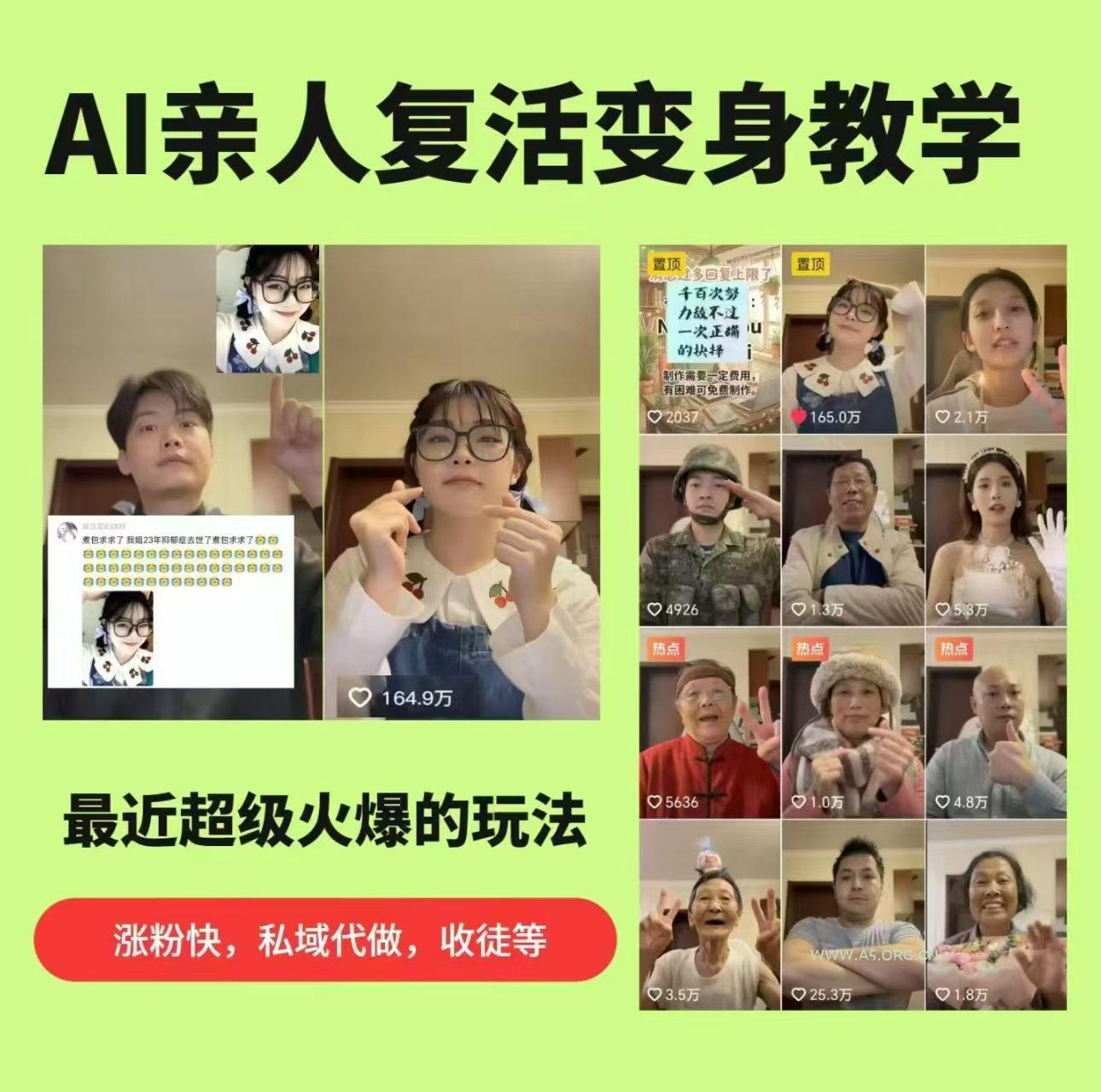 AI亲人复活变身教学，最近超级火爆的项目，涨粉超级快，私域引流代做服务，收徒等-小红泡