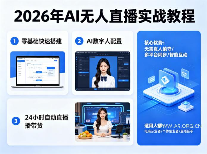 2026年AI无人直播实战教程，零基础也能快速搭建AI数字人无人直播间，实现24小时自动直播带货-小红泡
