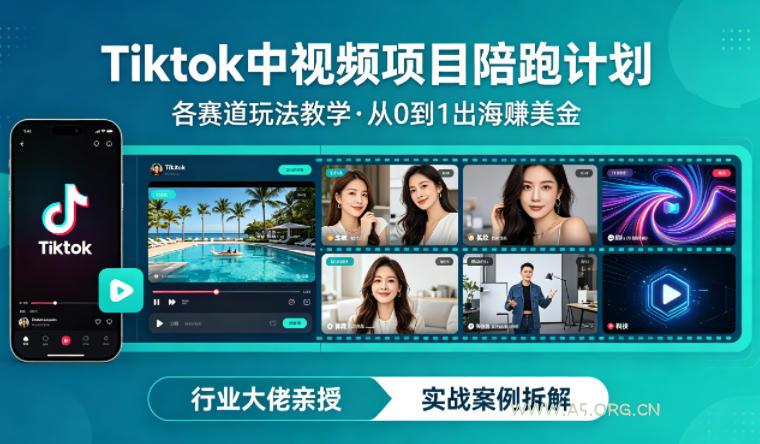 某大佬的Tiktok中视频项目陪跑，涵盖TK各个赛道玩法教学，从0到1出海賺美金-小红泡
