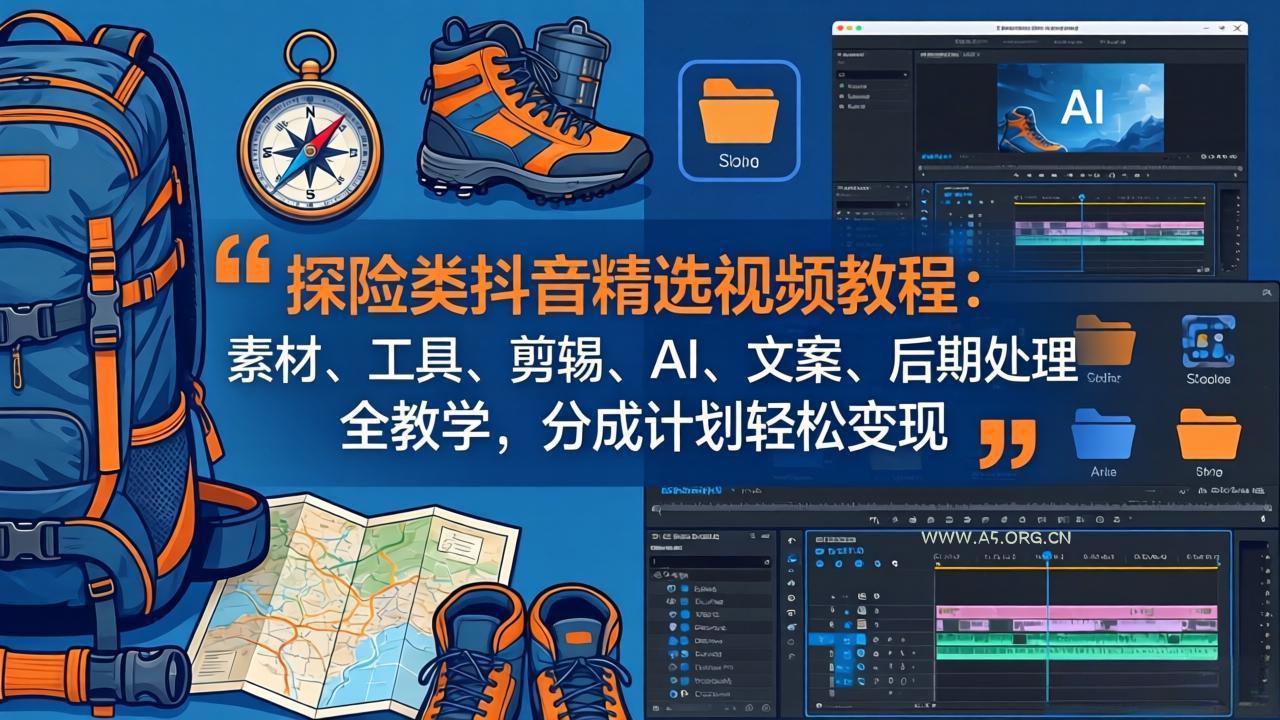 探险类抖音精选视频教程:素材、工具、剪辑、AI、文案、后期处理全教学,分成计划轻松变现-小红泡