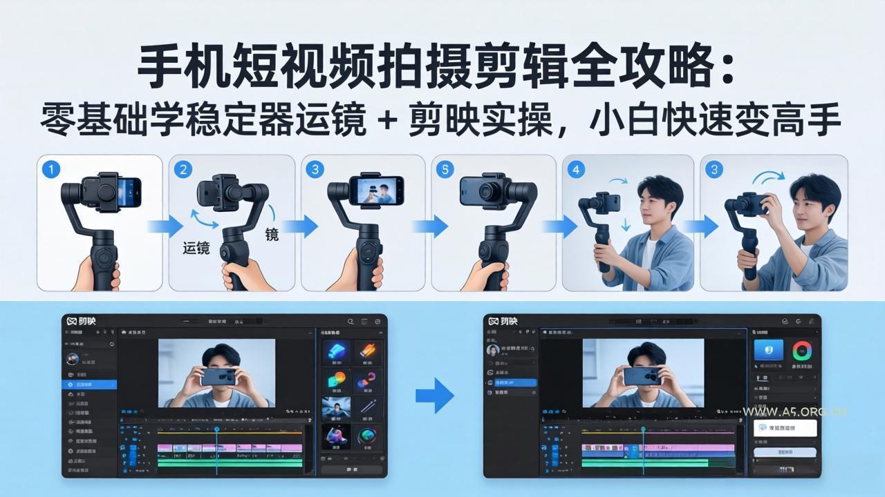 手机短视频拍摄剪辑全攻略：零基础学稳定器运镜 + 剪映实操，小白快速变高手-小红泡