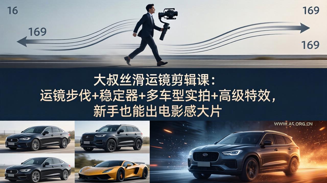 大叔丝滑运镜剪辑课：运镜步伐+稳定器+多车型实拍+高级特效，新手也能出电影感大片-小红泡
