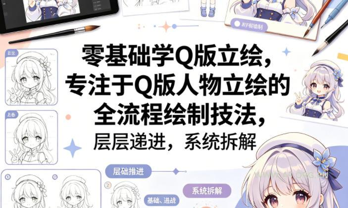 零基础学Q版立绘，专注于Q版人物立绘的全流程绘制技法，层层递进，系统拆解-小红泡