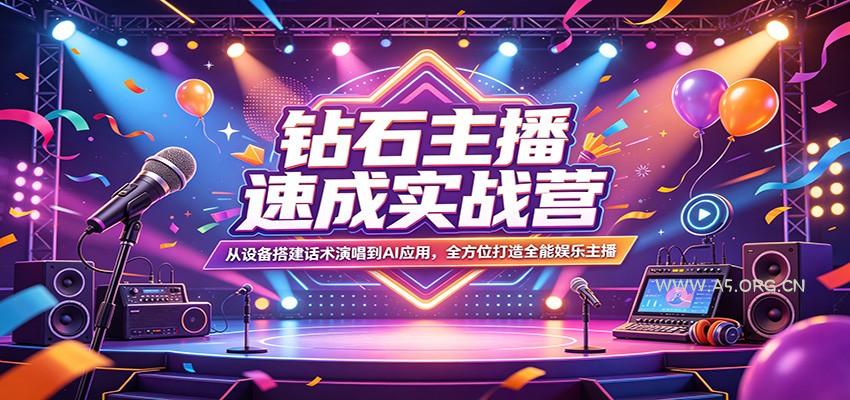 钻石主播速成实战营：从设备搭建话术演唱到AI应用，全方位打造全能娱乐主播-小红泡