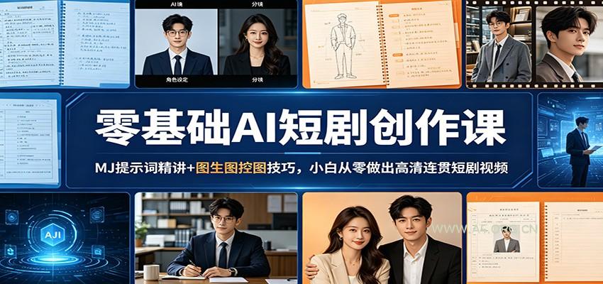 零基础AI短剧创作课:MJ提示词精讲+图生图控图技巧,小白从零做出高清连贯短剧视频-小红泡