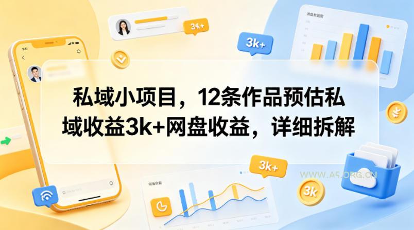 私域小项目，12条作品预估私域收益3k+网盘收益，详细拆解-小红泡
