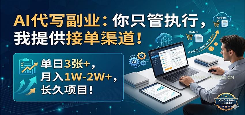 AI代写副业：你只管执行，我提供接单渠道！单日3张+，月入1W-2W+，长久项目-小红泡