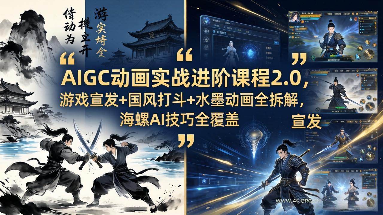 AIGC动画实战进阶课程2.0，游戏宣发+国风打斗+水墨动画全拆解，海螺AI技巧全覆盖-小红泡