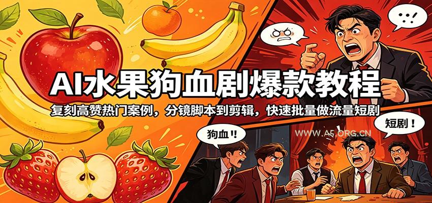 AI水果狗血剧爆款教程：复刻高赞热门案例，分镜脚本到剪辑，快速批量做流量短剧-小红泡