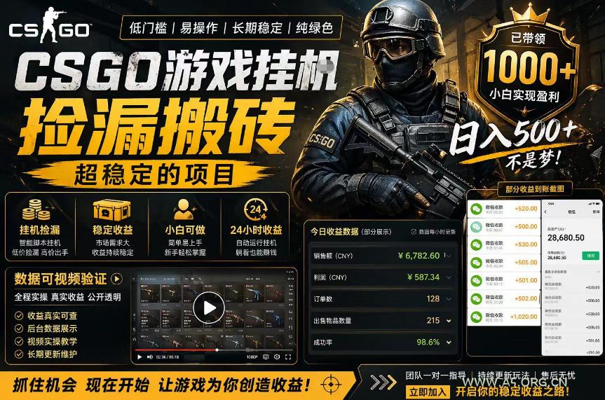 CSGO游戏搬砖，全自动挂G，不需要玩游戏，手机操作日入300+，解放双手【揭秘】-小红泡