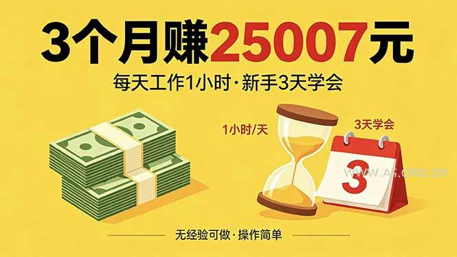 3个月赚钱25007元，每天工作1个小时，新手3天全部学会！-小红泡