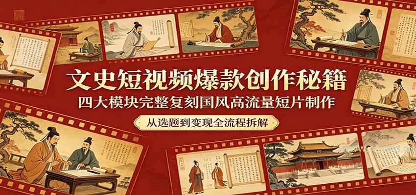 文史短视频爆款创作秘籍：四大模块完整复刻国风高流量短片制作-小红泡