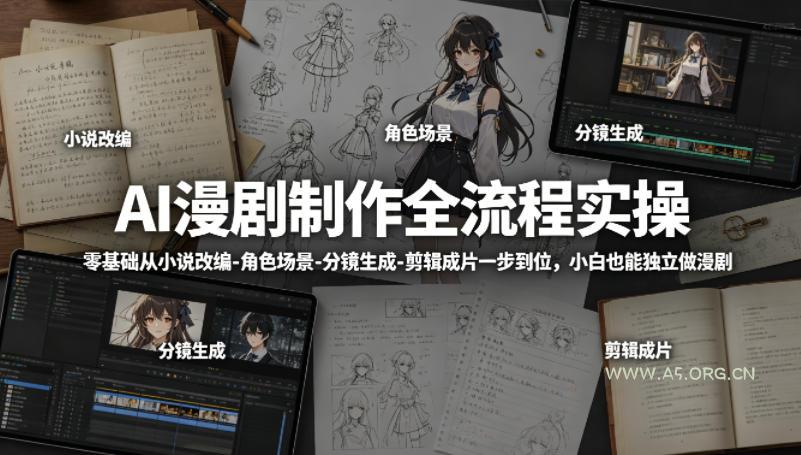 AI漫剧制作全流程实操，零基础从小说改编-角色场景-分镜生成-剪辑成片一步到位，小白也能独立做漫剧-小红泡