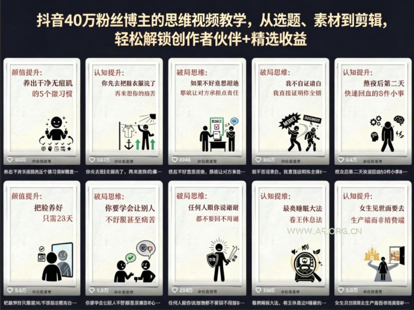 抖音40W粉丝博主的思维视频教学，从选题、素材到剪辑，轻松解锁创作者伙伴+精选收益-小红泡
