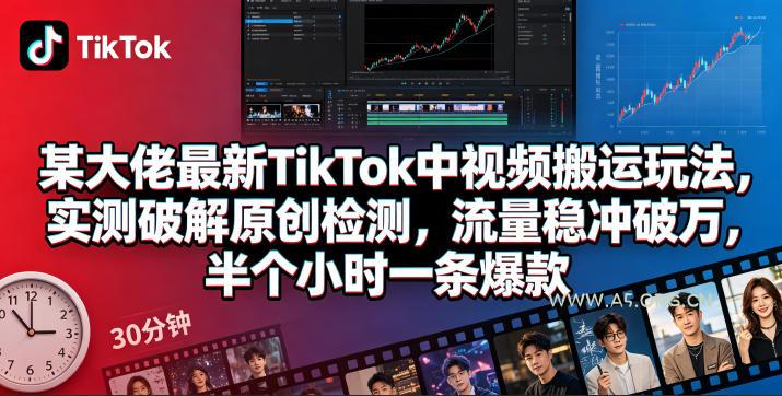 某大佬最新TikTok中视频搬运玩法，实测破解原创检测，流量稳冲破万，半个小时一条爆款-小红泡