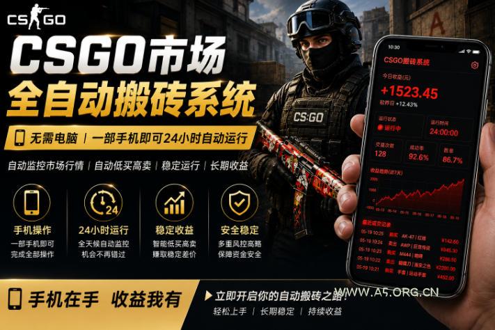 24小时自动监控CS饰品市场，手机即可完成全部操作实现自动搬砖盈利，日入300+【揭秘】-小红泡