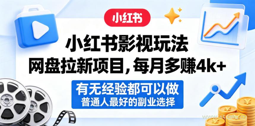 小红书影视玩法网盘拉新项目，每月多賺4k+，有无经验都可以做，普通人最好的副业选择-小红泡