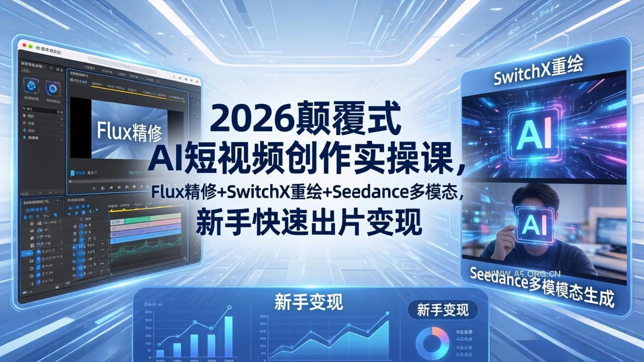 2026颠覆式 AI短视频创作课-5月更新,Flux精修+SwitchX重绘+Seedance多模态,新手快速出片变现-小红泡