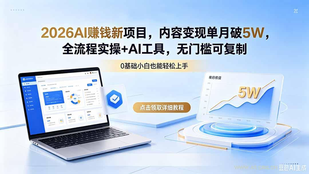 2026AI赚钱新项目,内容变现单月破5W,全流程实操+AI工具,无门槛可复制-小红泡