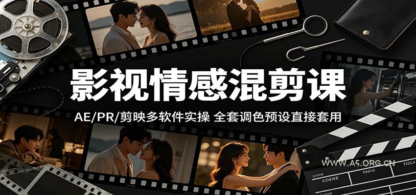 影视情感混剪课：AE/PR/剪映多软件实操，全套调色预设直接套用-小红泡