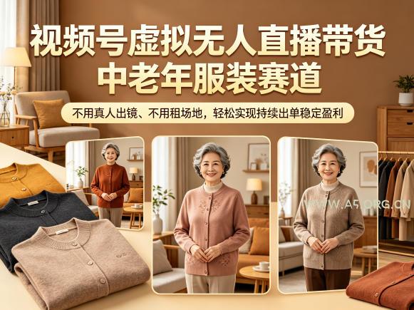 视频号虚拟无人直播带货中老年服装赛道，不用真人出镜、不用租场地，轻松实现持续出单稳定盈利-小红泡