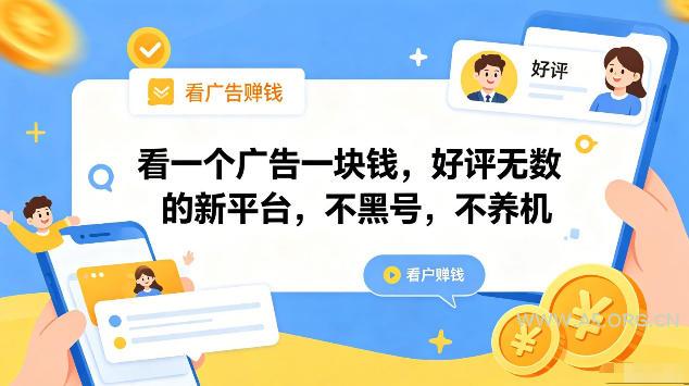 看一个广告一块钱，好评无数的新平台，不黑号，不养机，一部手机一天撸几十，可矩阵【揭秘】-小红泡