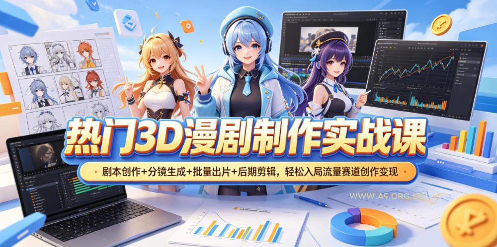 热门3D漫剧制作实战课，剧本创作+分镜生成+批量出片+后期剪辑，轻松入局流量赛道创作变现-小红泡